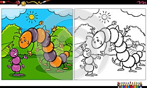Cartoon ant and caterpillar insects coloring book page