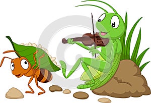Cartoon the ant and the grasshopper