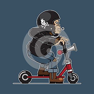 Cartoon ape riding a scooter vector illustration