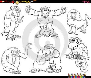 Cartoon apes and monkeys characters set coloring book page photo