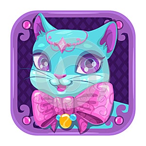 Cartoon app icon with blue pretty kitty girl.