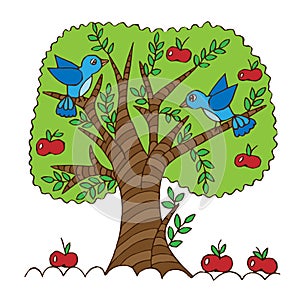 Cartoon apple tree isolated on white background