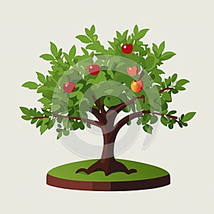 Cartoon apple tree with leaves and fruits