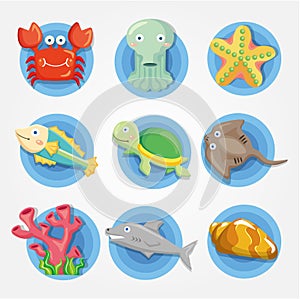 Cartoon Aquarium animal icons set ,fish icons