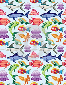 Cartoon aquatic animal seamless pattern