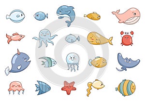 Cartoon aquatic animals. Fish underwater world photo