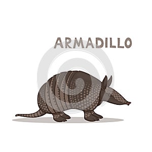 A cartoon armadillo, isolated on a white background. Animal alphabet.