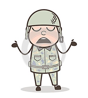 Cartoon Army Man Behaving Like Don`t Know Anything Vector Illustration photo