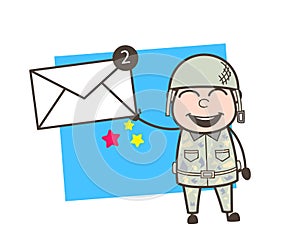Cartoon Army Man Showing Messages Vector Illustration