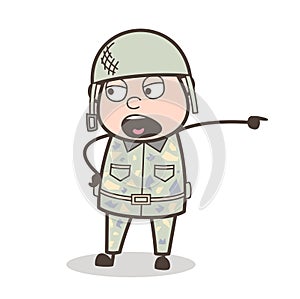 Cartoon Army Man Very Rudely Giving an Order Vector Illustration