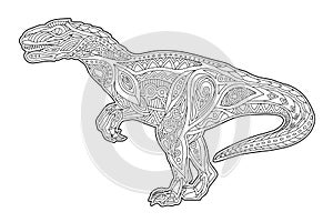 Cartoon art for coloring book page with raptor