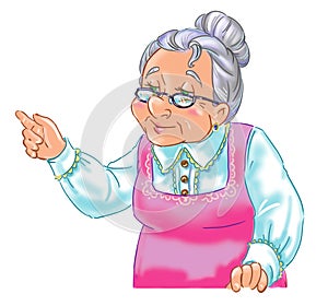 Cartoon art of a granny wagging her finger at something