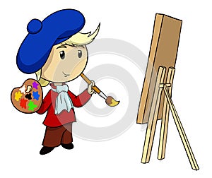 Cartoon artist with palette and brush