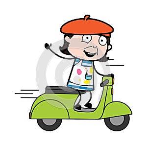 Cartoon Artist Riding Scooter