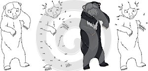 Cartoon Asiatic black bear. Coloring book and dot to dot game fo