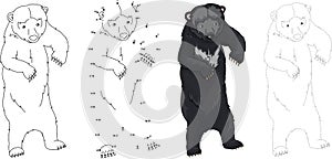 Cartoon Asiatic black bear. Vector illustration. Dot to dot game