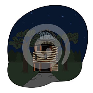 Cartoon astrograph and telescope tower at the observatory. vector