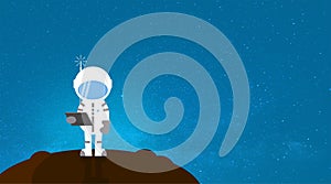 Cartoon Astronaut Communicating Back With Earth