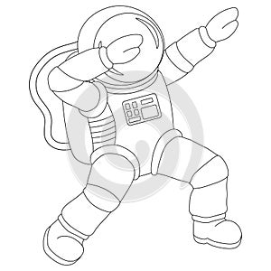 Cartoon astronaut dancing in space. Black and white