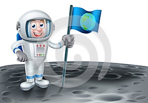 Cartoon Astronaut Holding a Flag On the Moon