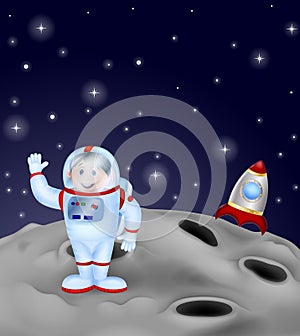 Cartoon Astronaut landing on the moon