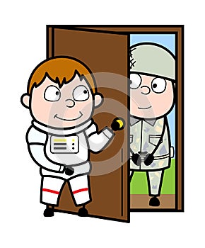 Cartoon Astronaut opening Door