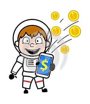 Cartoon Astronaut showing Mobile Money