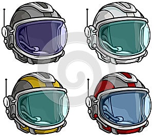 Cartoon astronaut space helmet vector icon set