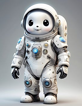 A cartoon astronaut in a white spacesuit with big eyes. photo