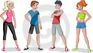 Cartoon athletes. Runner characters wearing sport outfit.