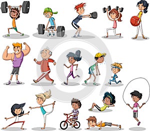 Cartoon athletes training crossfit