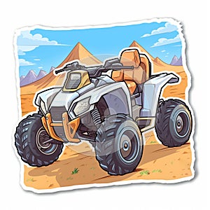 Cartoon Atv Sticker With Egyptian Iconography And Streamlined Design