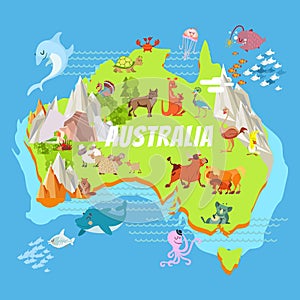 Cartoon australia map with animals