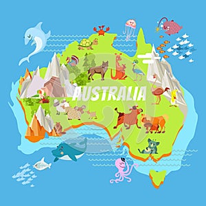 Cartoon australia map with animals photo