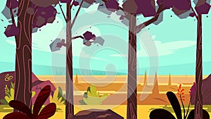 Cartoon autumn forest background. Seamless parallax for arcade video game. Vector illustration, size 1920x1080. photo