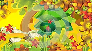 Cartoon autumn nature background with space for text - illustration
