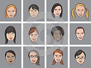 Cartoon avatar various women faces
