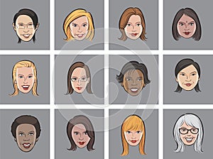 Cartoon avatar women faces