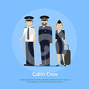 Cartoon Aviation Crew Members Card Poster. Vector