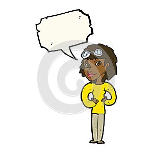 cartoon aviator woman with speech bubble