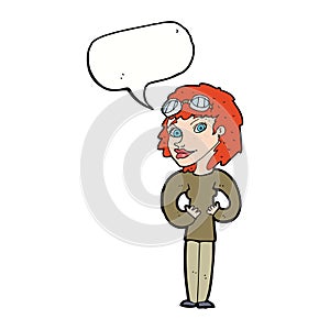 cartoon aviator woman with speech bubble