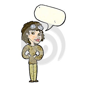 cartoon aviator woman with speech bubble