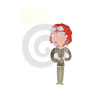 cartoon aviator woman with thought bubble