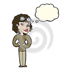 cartoon aviator woman with thought bubble