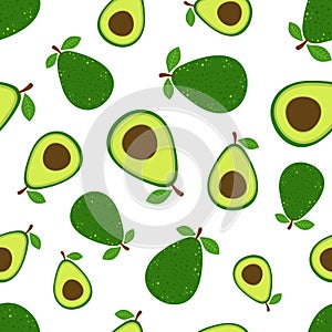 Cartoon avocado seamless pattern on white background