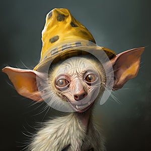 Cartoon Aye-aye With Yellow Shirt And White Hat