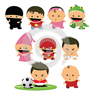 Cartoon babies / kids / baby nursery fun playing masked photo