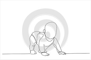 Cartoon of baby boy toddler trying to stand up. Continuous line art