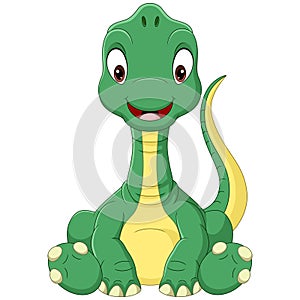 Cartoon baby Brachiosaurus dinosaur sitting