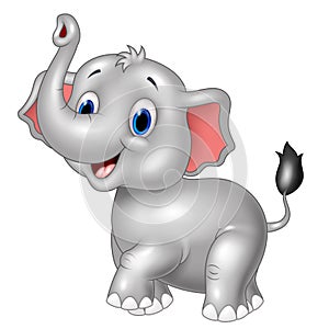 Cartoon baby elephant look to the side with trunk up
